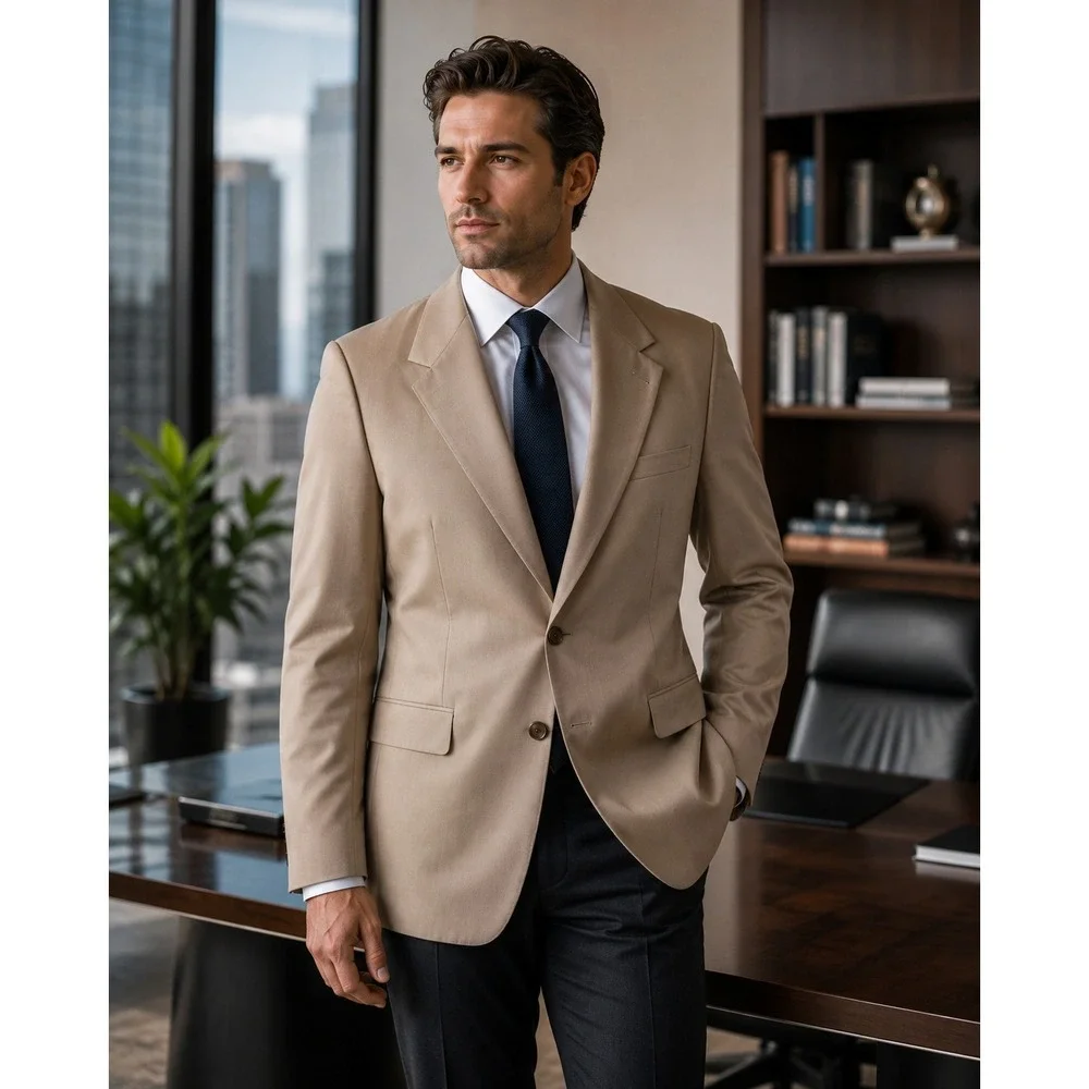 Wm F Farah Blazer Size 42L Tan Cotton Blend Two Button Sport Coat